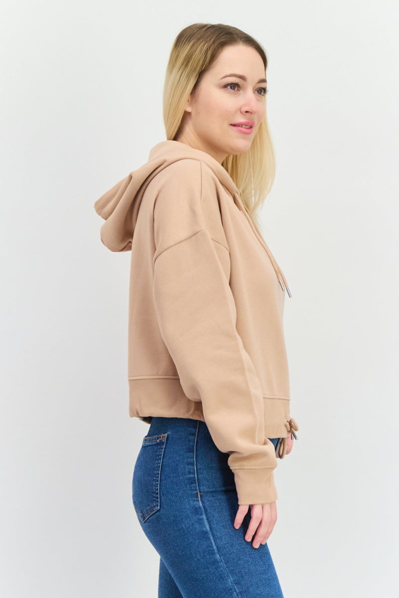 JUICE Women Hooded Plain Long Sleeve Hooded Sweatshirt, Beige - Image 2