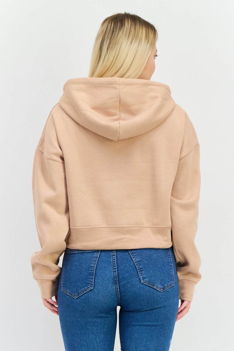 JUICE Women Hooded Plain Long Sleeve Hooded Sweatshirt, Beige - Image 3
