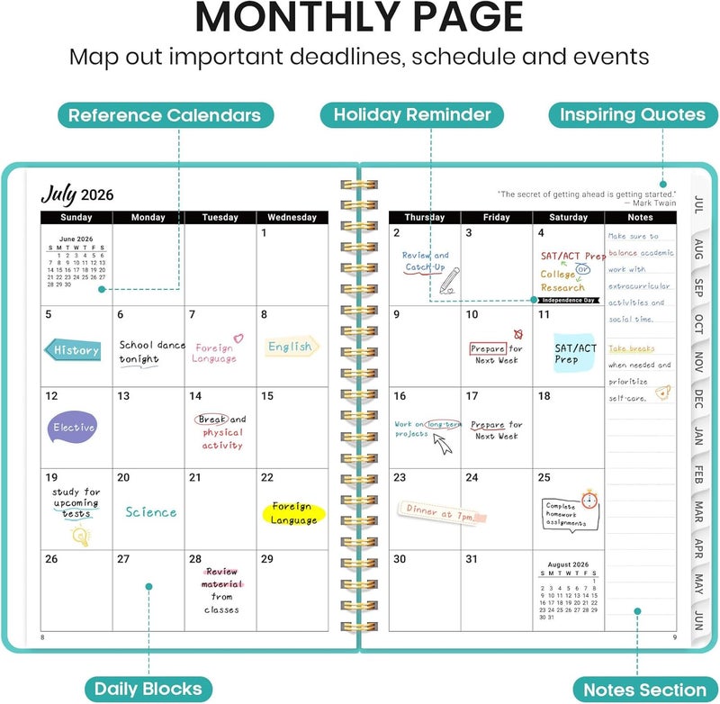 Taja Planner 2026-2027 for Women & Men, Academic Monthly and Weekly Calendar Planner, Jul 2026 - Jun 2027, A4 (8.5" x 11"), Teacher Student Planning Book with Tabs, Ideal for Office School Supplies - Image 2