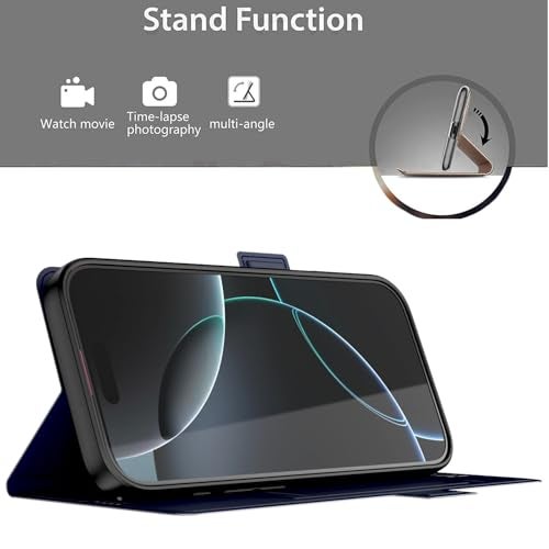 Kapa Noble Slim Magnetic Leather Flip Case Cover for Apple iPhone 17 | Card Holder Stand Flip Wallet Case (Blue) - Image 3