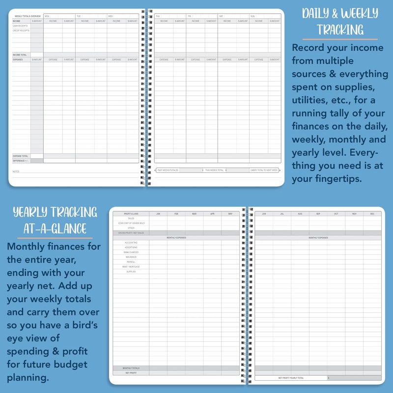 BookFactory Income and Expense Log Book/Tracker/Small Business Ledger Book/Accounting & Bookkeeping Ledger Log Book/LogBook 108 Pages - 8.5'' x 11'' Wire-O (Made in USA) - Image 5