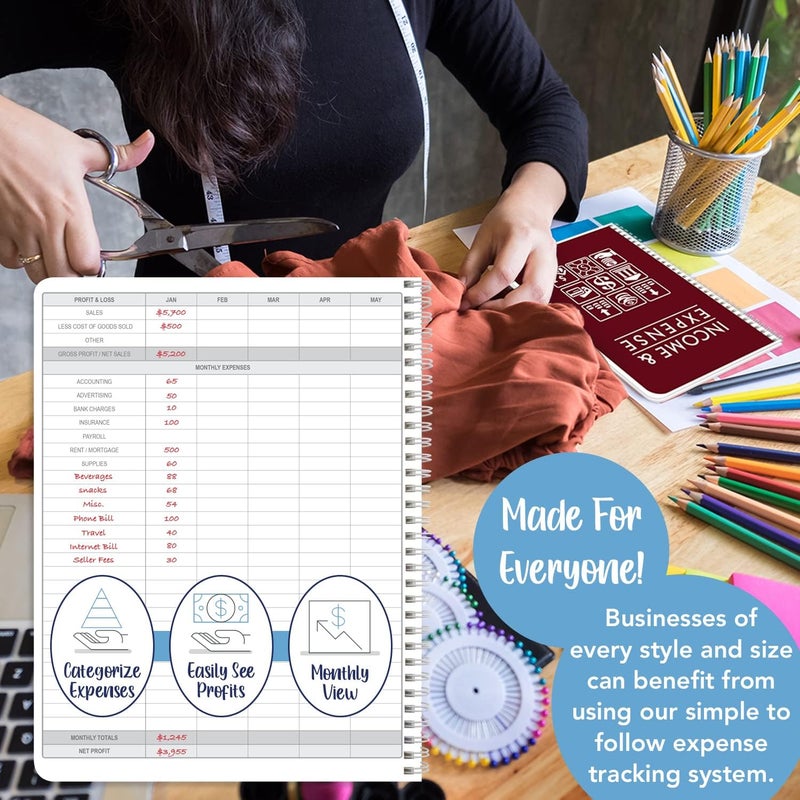 BookFactory Income and Expense Log Book/Tracker/Small Business Ledger Book/Accounting & Bookkeeping Ledger Log Book/LogBook 108 Pages - 8.5'' x 11'' Wire-O (Made in USA) - Image 4