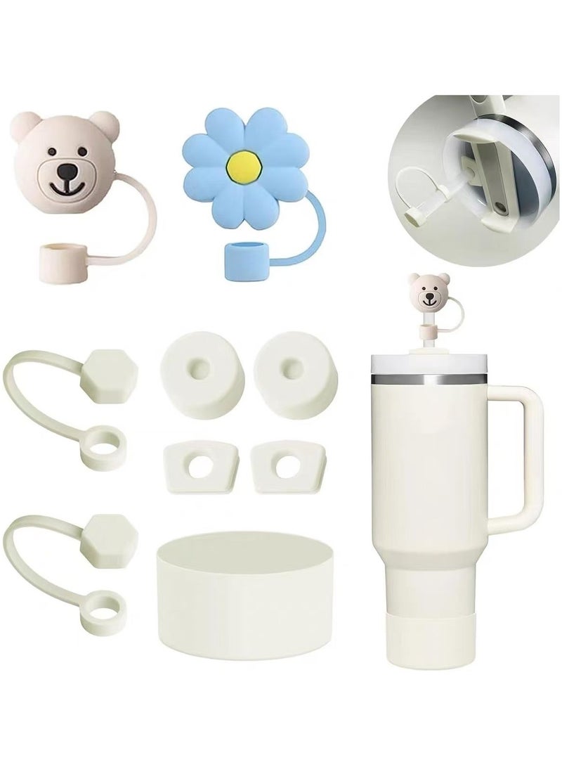 Mmmon Cup Accessories Set including 6 PcsSilicone Spill Proof Stopper, 2 Pcs Straw CoverCap for 9-10 mm Straws, 1 Pcs white SiliconeBoot for  Cup 40oz，30ozTumbler (white) - Image 1