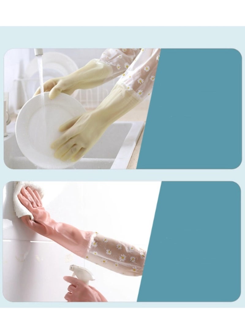 2 pairs of thickened and durable dishwashing gloves, waterproof, anti-slip, protective, large size, available in yellow and pink, reusable - Image 5