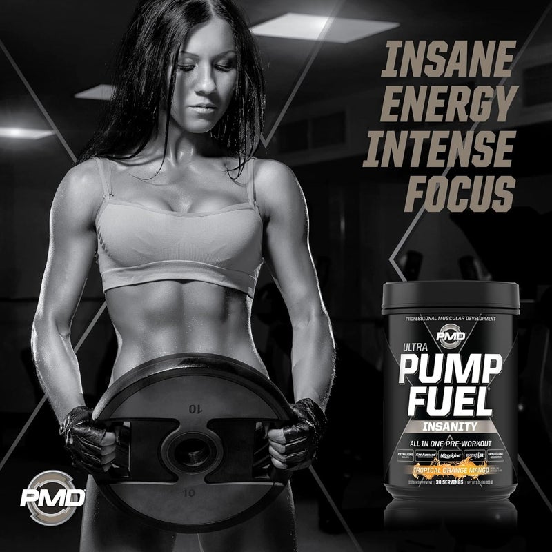 PMD PMD Sports Pump Fuel Ultra Insanity Premium Pre Workout Powder  Muscle Pump Intense Energy Focus Endurance  Recovery Premium Creatine  Beta Alanine Tropical Orange Mango 30 Servings - Image 4