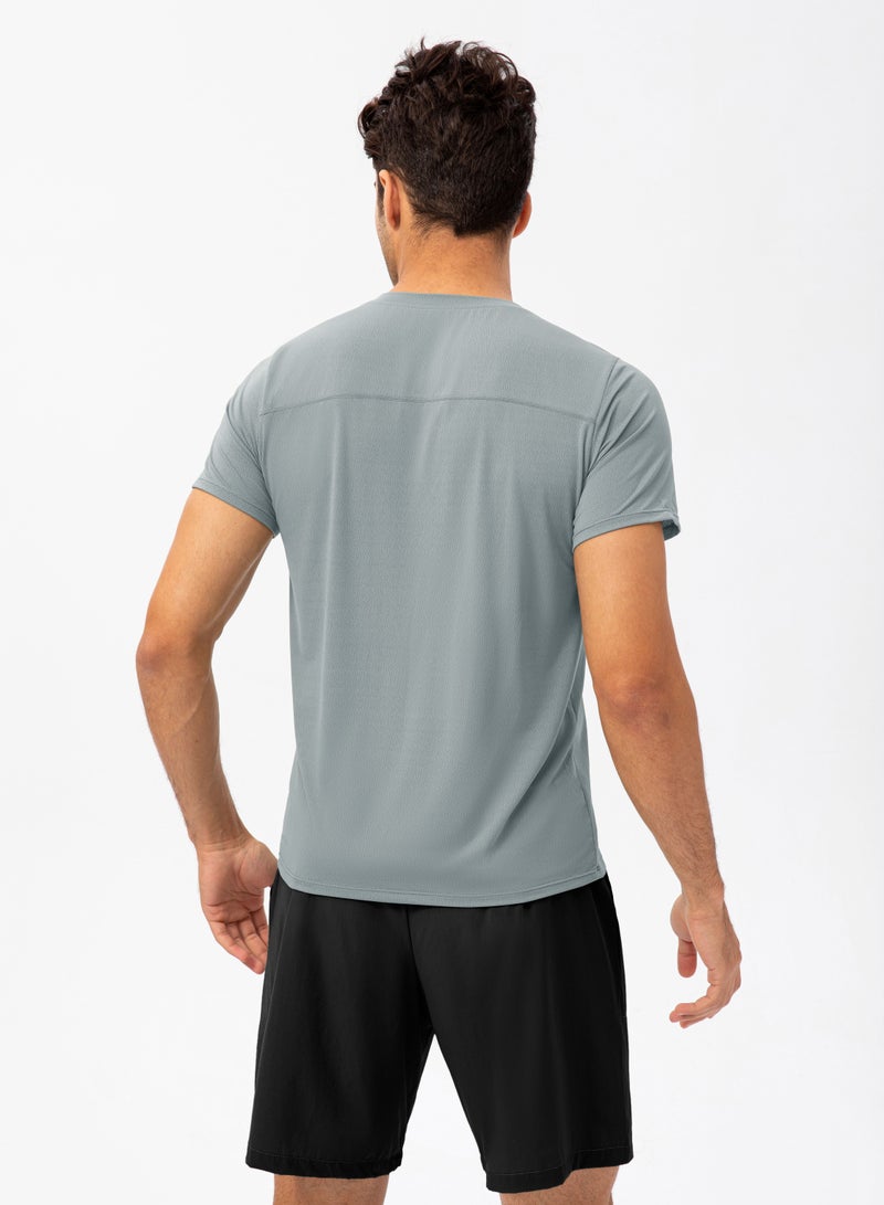 Men Quick Dry Breathable Elastic T-Shirt Grey - Image 2