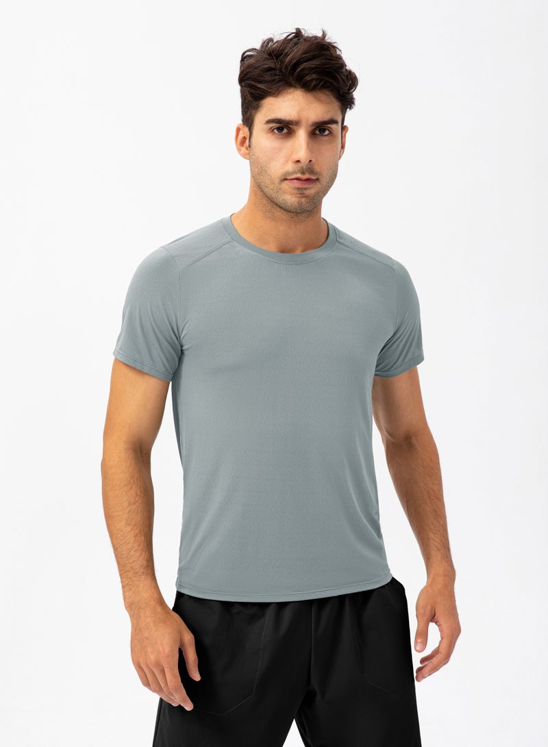Men Quick Dry Breathable Elastic T-Shirt Grey - Image 1
