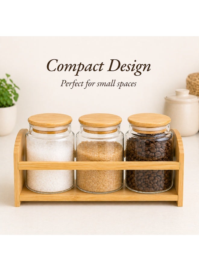 Honey Bee Spice Rack Set with 3 Glass Jars and Bamboo Stand Small - Kitchen Spice Organizer Rack with Airtight Bamboo Lids for Salt, Sugar, Coffee, Spices - Countertop Storage Set - Image 5