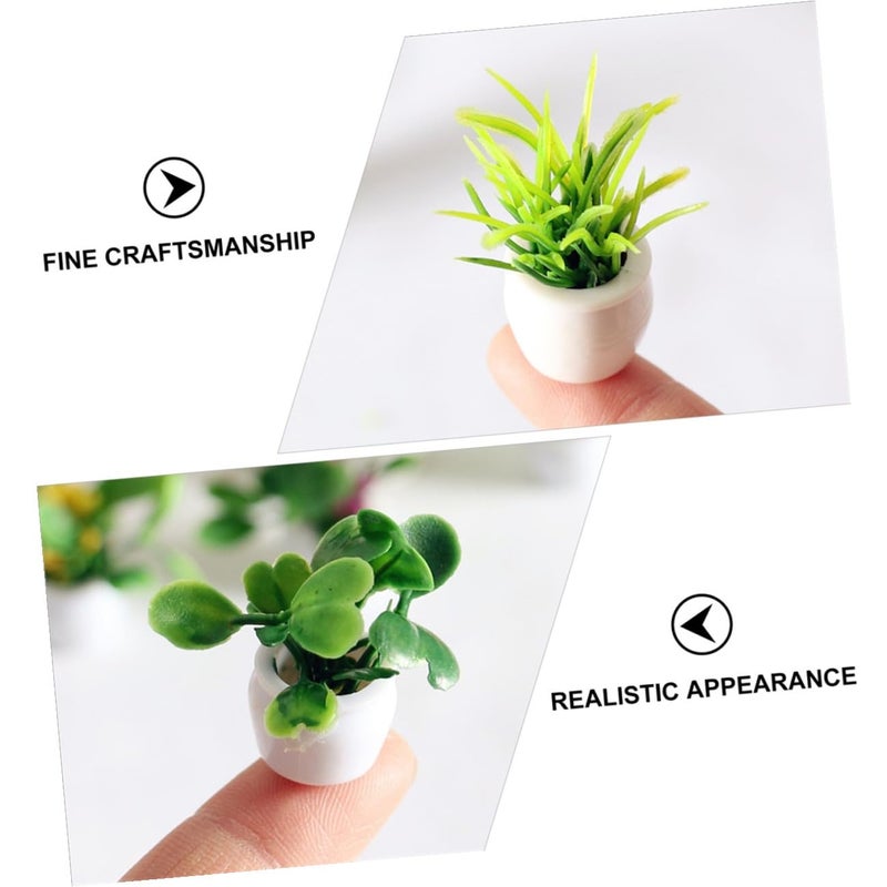 Miniature Potted Plant Set 7 Pcs Artificial Bonsai Dollhouse Garden Decor - Image 4