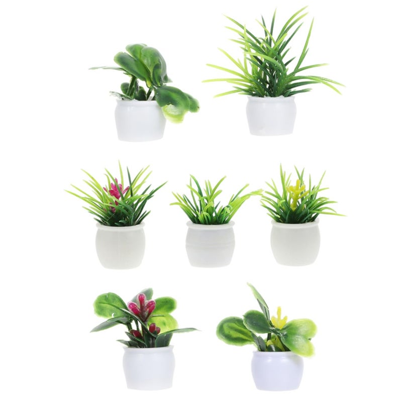Miniature Potted Plant Set 7 Pcs Artificial Bonsai Dollhouse Garden Decor - Image 2