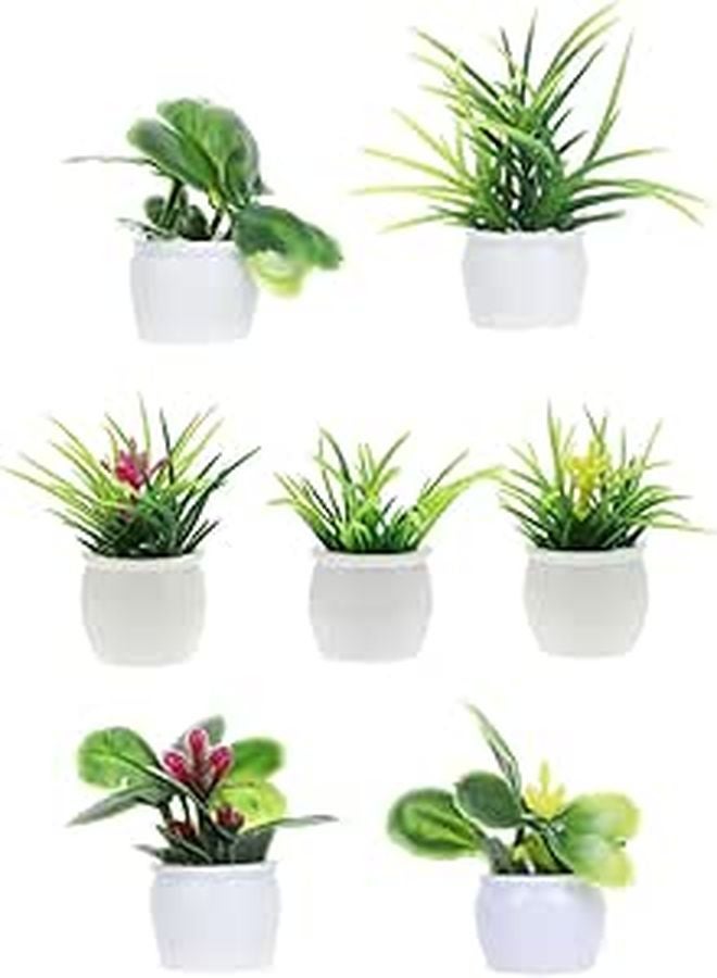 Miniature Potted Plant Set 7 Pcs Artificial Bonsai Dollhouse Garden Decor - Image 1