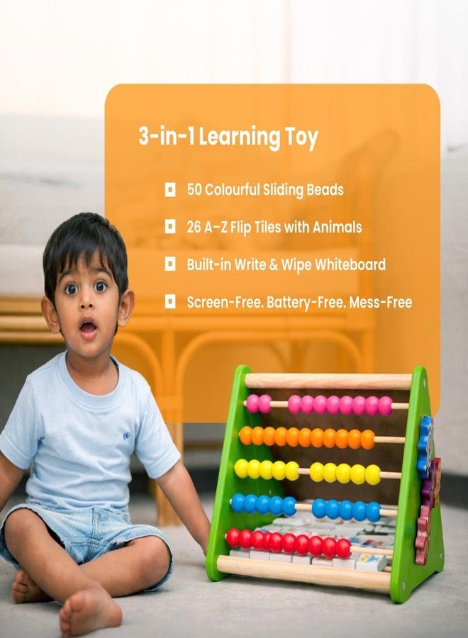 RIZZABAY 5-in-1 Wooden Montessori Activity Triangle Kids 2-5 Years, STEM Learning Abacus, Alphabet Blocks, Numbers, Clock & Gear Cube, Educational Wooden Toy for Toddlers Gift - Image 3