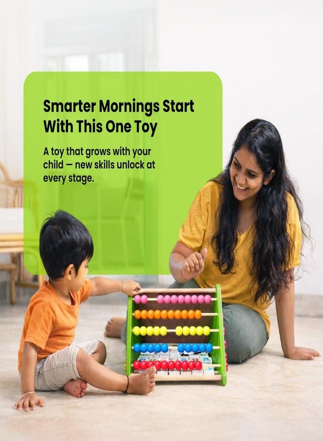 RIZZABAY 5-in-1 Wooden Montessori Activity Triangle Kids 2-5 Years, STEM Learning Abacus, Alphabet Blocks, Numbers, Clock & Gear Cube, Educational Wooden Toy for Toddlers Gift - Image 4
