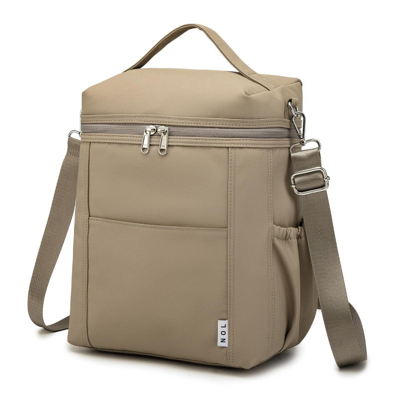 NOL Natural Organic Lifestyle Insulated Lunch Bags for Women Cooler Bag Lightweight Nylon Waterproof Lunch Box For Work Khaki Large