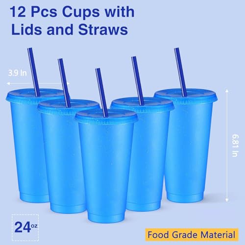 Amyhill 12 Pcs Reusable Glitter Cups with Lids and Straws 24 oz Plastic Tumbler Iced Coffee Cup Travel Mug for Smoothie Juice Sleepover Wedding Graduation Party Supplies GirlBlue - Image 3