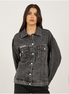 Styli Oversized Acid Wash Denim Jacket  - Image 2