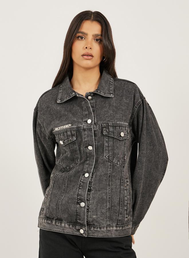 ستايلي جاكيت جينز واسع بغسيل حمضي - Image 2