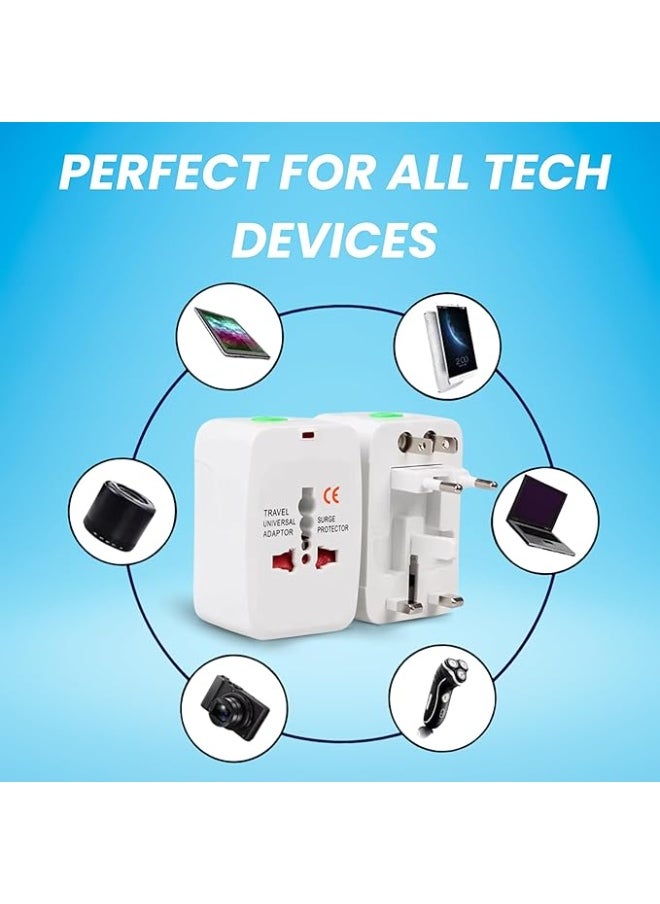Terabyte Universal Travel Adapter Type C, World Travel Power Plug With 2 USB, All In One Travel Plug Adapter For EU/US/UK/AU  (White)  - Image 2