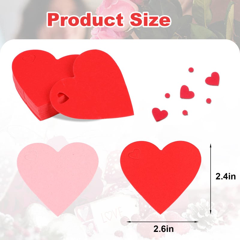 DERAYEE 100 Pcs Valentine Gift Tags with String, Heart Shaped Kraft Paper Tags for Wedding, Valentine's Party DIY Wrapping (Red, Pink) - Image 2
