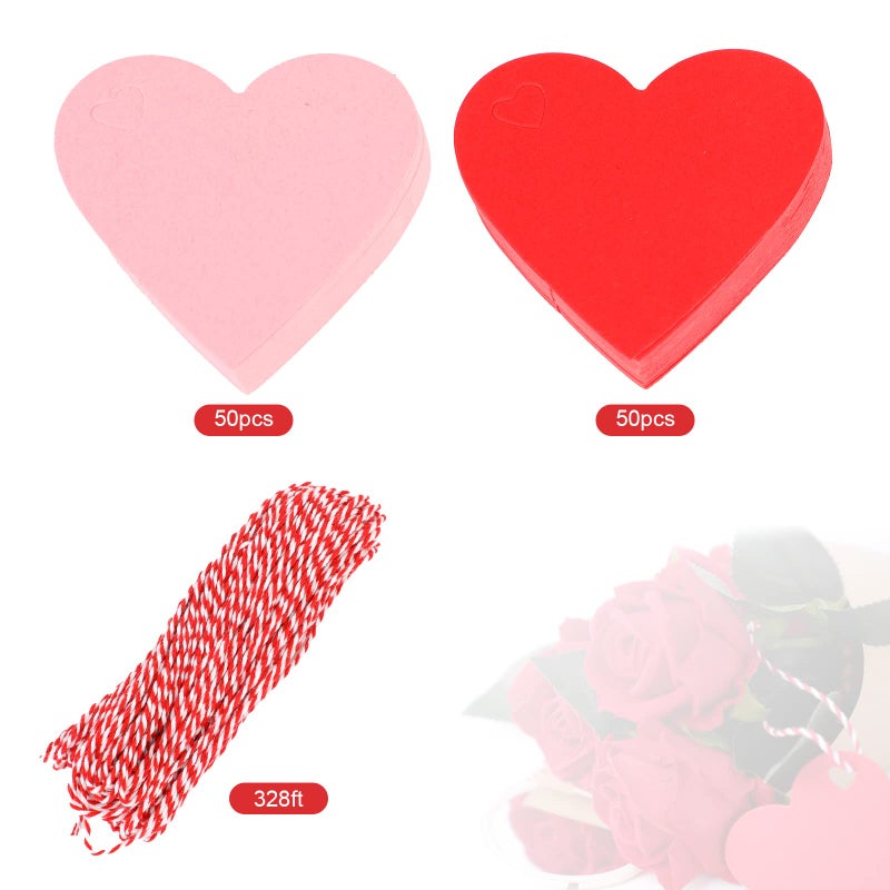 DERAYEE 100 Pcs Valentine Gift Tags with String, Heart Shaped Kraft Paper Tags for Wedding, Valentine's Party DIY Wrapping (Red, Pink) - Image 3