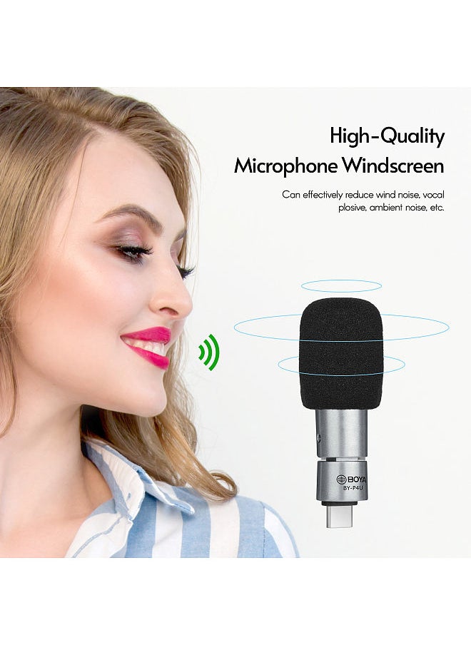 BOYA  BY-P4U Omnidirectional Condenser Microphone Mini Mic with Windscreen Type-C Port Replacement for Android Smartphone Tablets Vlog Shooting Live Stream Interview