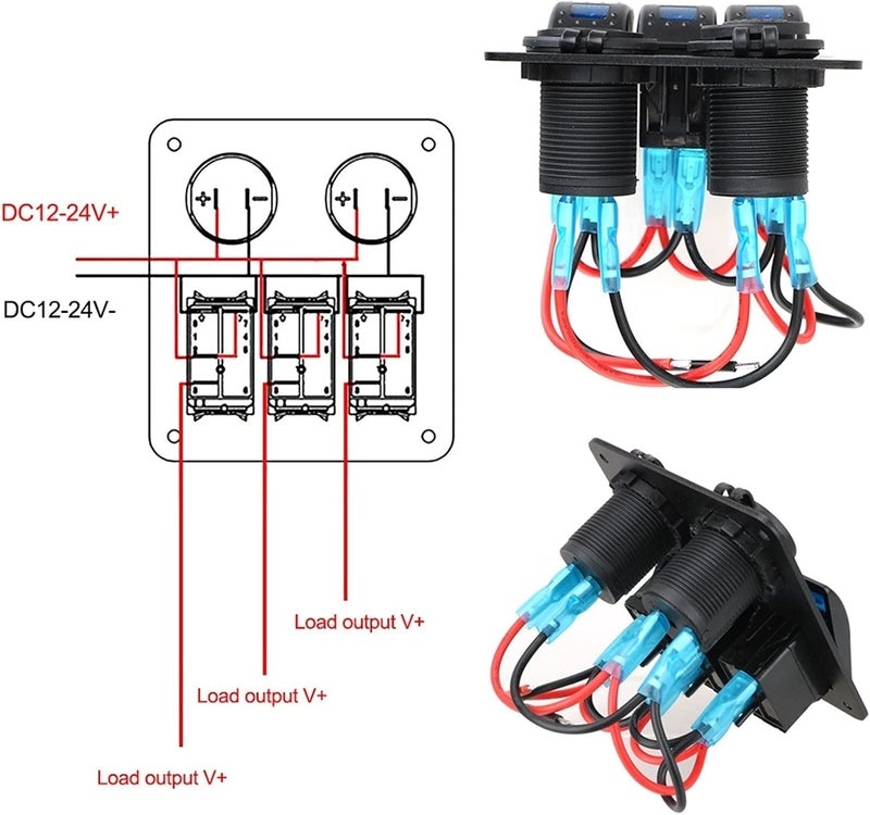 QASULER 3 Gang Marine Switch Panel with USB Ports - Image 3