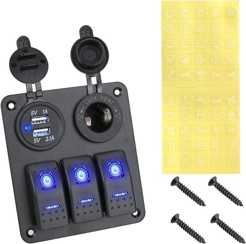 QASULER 3 Gang Marine Switch Panel with USB Ports - Image 1