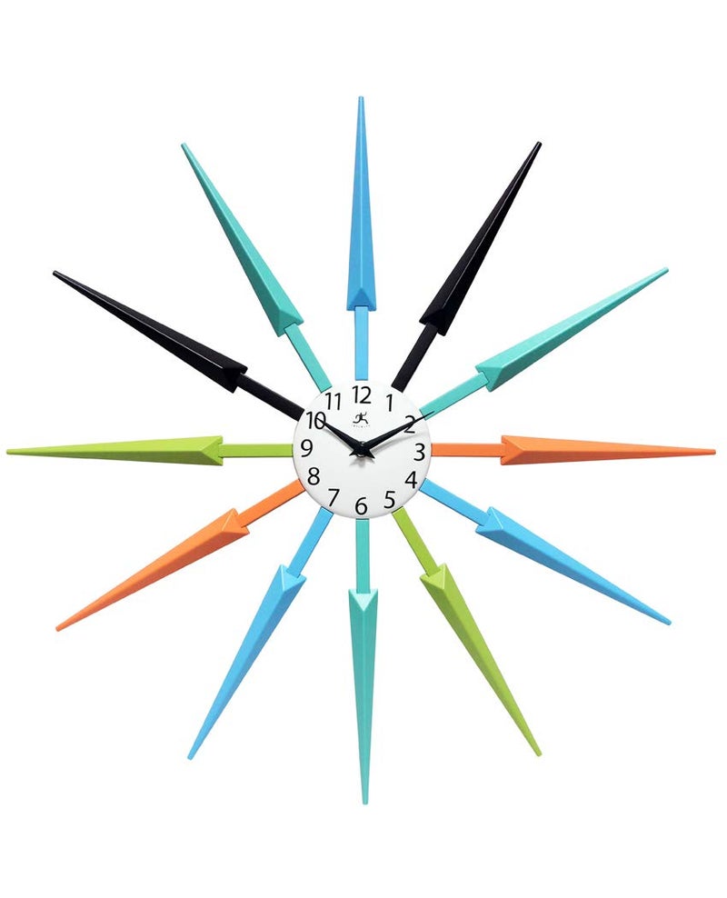 Infinity Instruments Celeste Starburst Wall Clock Retro Midcentry Spoke Design Easy to Hang Keyhole 24 Inch MultiColored