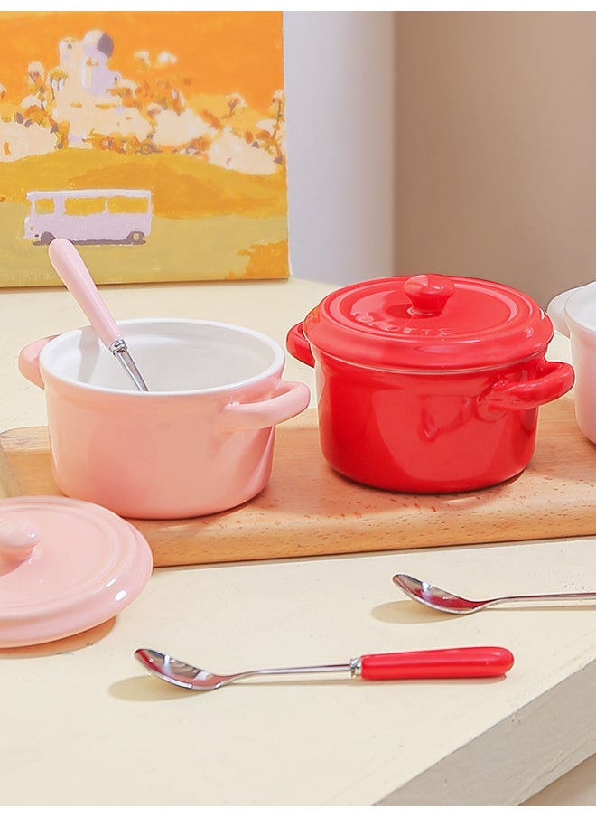 Generic - Baking Baked Bowl With Lid Binaural Dessert Bowl Soup Bowl Ceramic Steamed Egg Bowl Cup Baby Food Cover Bowl High Temperature Resistant-Specification:Medium Gypsophila Blue (460ml) Insulation Pad Set-Capacity:See Description For Capacity - Image 1