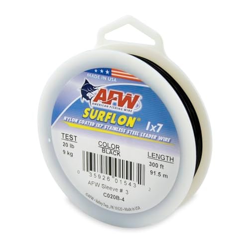 AFW American Fishing Wire Surflon, Nylon Coated 1x7 Stainless Steel Leader Wire, 20 lb Test, .024" Diameter, Black, 300 ft - Image 1
