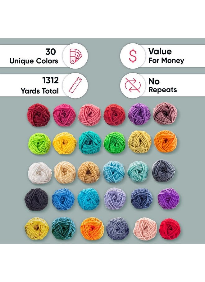 CRAFTISS - CRAFTISS 30x0.7Oz Acrylic Yarn Mini Skeins - 1300 Yards of Soft Yarn for Crocheting and Knitting Craft Project, Assorted Starter Crochet Yarn Bulk Kit for Adults and Kids - Image 1