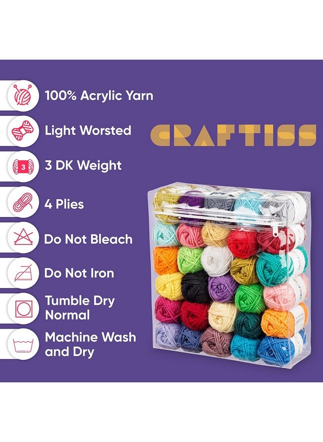 CRAFTISS - CRAFTISS 30x0.7Oz Acrylic Yarn Mini Skeins - 1300 Yards of Soft Yarn for Crocheting and Knitting Craft Project, Assorted Starter Crochet Yarn Bulk Kit for Adults and Kids - Image 1