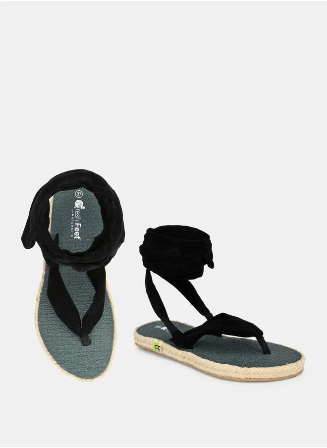 فريش فيت V Strap Ankle Tie Up Flat Sandals by Styli