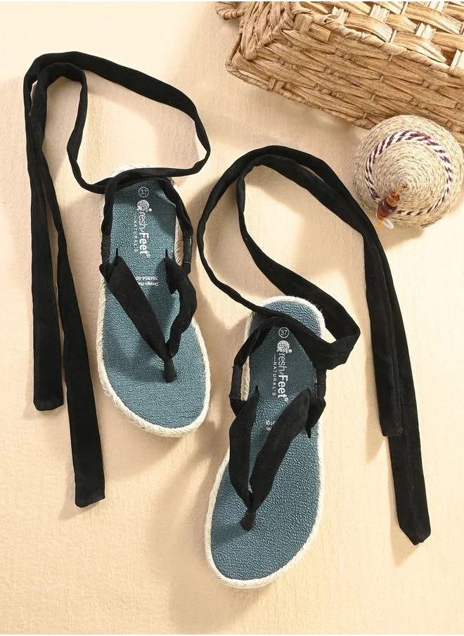 فريش فيت V Strap Ankle Tie Up Flat Sandals by Styli