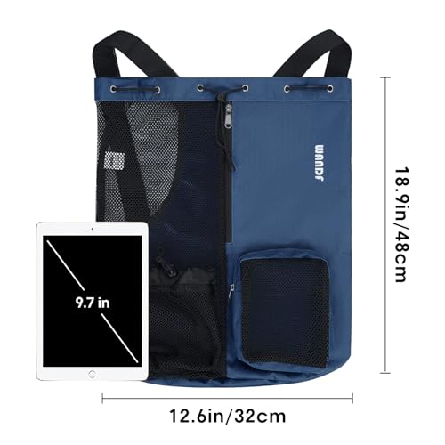 WANDF Swim Bag Mesh Drawstring Backpack with Wet Pocket Beach Backpack for Swimming, Gym, and Workout Gear(Dark Blue) - Image 5