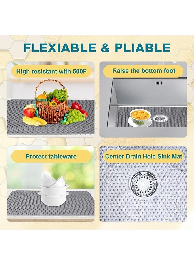 general Silicone Sink Mat, 66 x 35 CM Sink Protectors for Kitchen Sink with Center Drain, Kitchen Sink Accessory, Non-Slip Sink Mats for Bottom of Farmhouse Stainless Steel Sink - Image 4