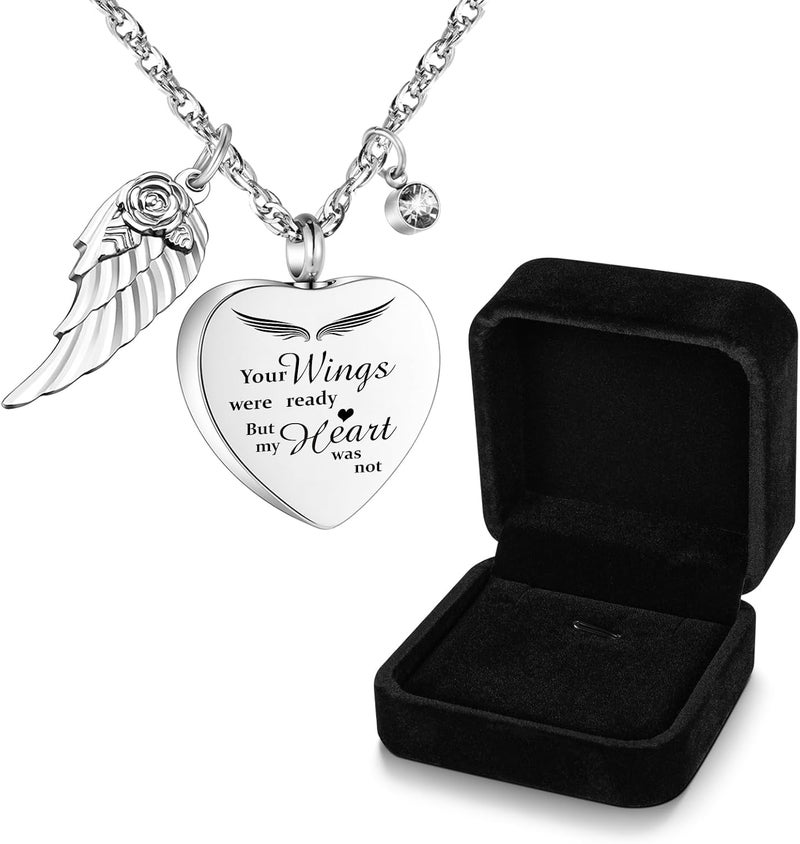 Dletay Heart Urn Necklace for Ashes with 12 Birthstones Cremation Jewelry for Ashes -Your Wings Were Ready My Heart Was Not - Image 1
