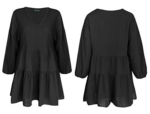 FANCYINN Womens Shift Tunic Dress Long Lantern Sleeves Babydoll V Neck Ruffle Swing Hem Maternity Dress Black XS - Image 5