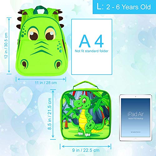gxtvo Toddler Backpack for Boys, Dinosaur Kids Preschool Bookbag and Lunch Box, 12" Cute Cartoon Animal Schoolbag - Image 3