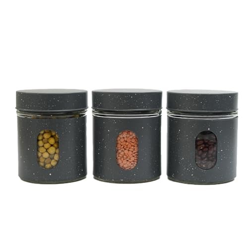 Femora Clear Glass Oval Shape Window with Carbon Steel Jacketed Glass Jars | 1 Year Warranty | Airtght | Jars for Snacks, Fry Food, Masala, Spice, Pickles, Cookies |300 ML | Set Of 3 | Blue-Green - Image 3