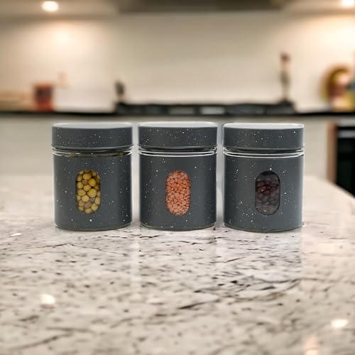 Femora Clear Glass Oval Shape Window with Carbon Steel Jacketed Glass Jars | 1 Year Warranty | Airtght | Jars for Snacks, Fry Food, Masala, Spice, Pickles, Cookies |300 ML | Set Of 3 | Blue-Green - Image 4