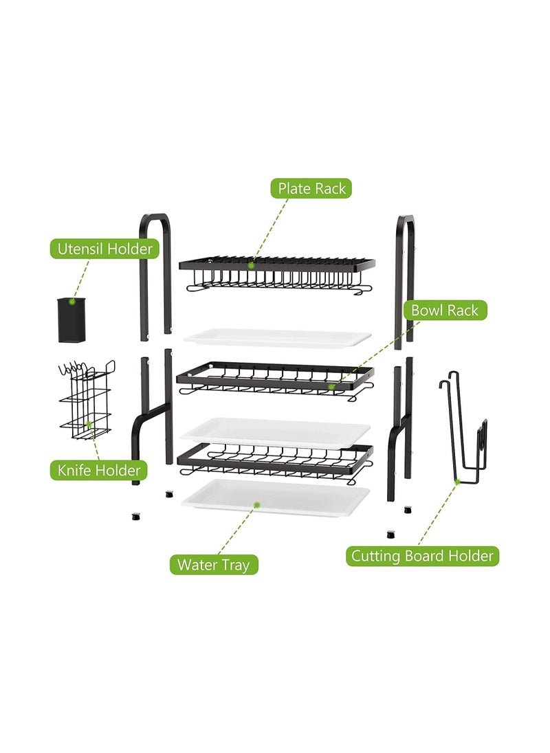 Organized Home - 3 Tier Dish Drying Rack Dish Drainer with Drainboard and Utensil Holder Large Capacity for Kitchen Countertop (Black Gold) - Image 1
