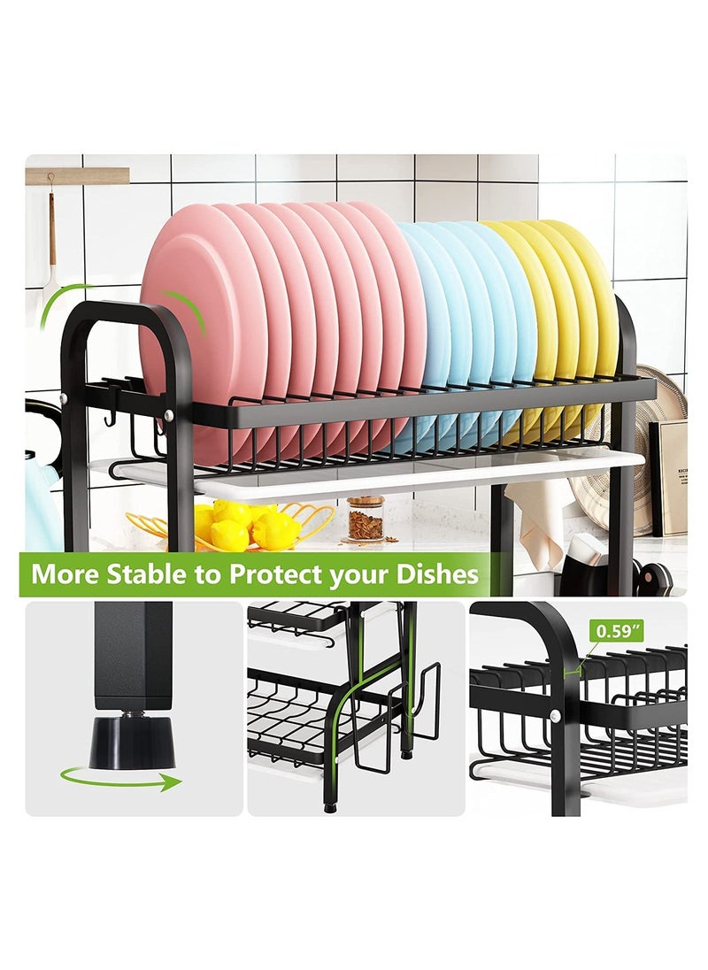 Organized Home - 3 Tier Dish Drying Rack Dish Drainer with Drainboard and Utensil Holder Large Capacity for Kitchen Countertop (Black Gold) - Image 1