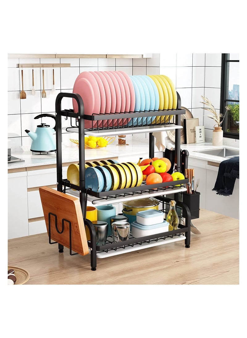 Organized Home - 3 Tier Dish Drying Rack Dish Drainer with Drainboard and Utensil Holder Large Capacity for Kitchen Countertop (Black Gold) - Image 1