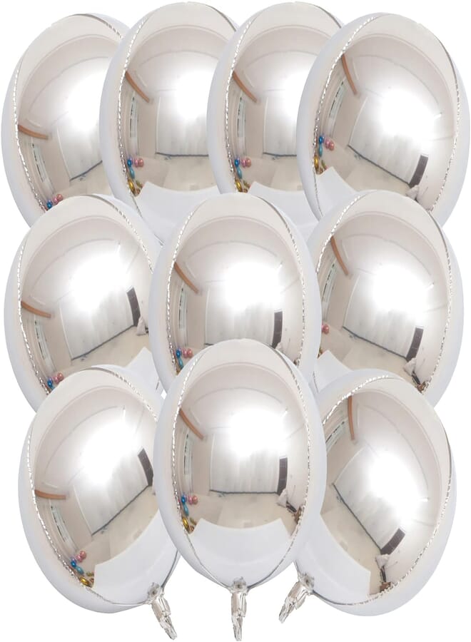 KALOR 22 Inch Silver Mylar Balloons, 10 Pcs Big Metallic Balloons,Large 4D Giant Round Foil Balloon for Birthday Party Baby Shower Gender Reveal Decoration and Supplies