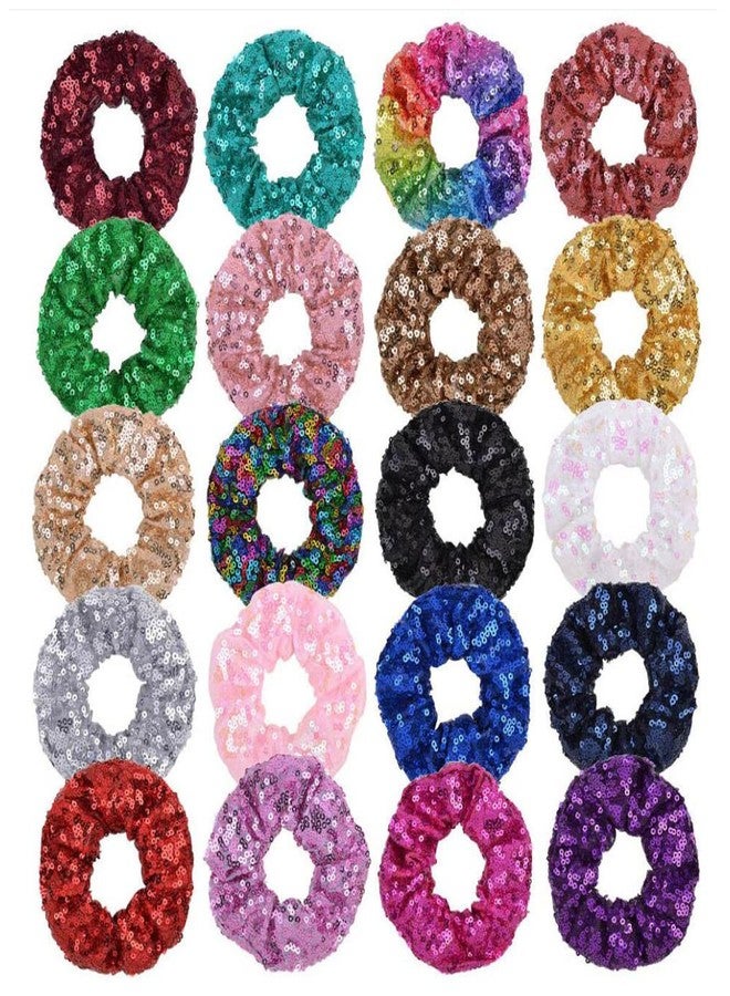 FZBNSRKO 20 Pack Sequins Hair Scrunchies,Sequins Scrunchies for Girls,Elastic Hair Ties Ponytail Holder for Women or Girls(Random Color) - Image 1