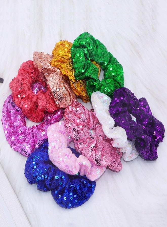 FZBNSRKO 20 Pack Sequins Hair Scrunchies,Sequins Scrunchies for Girls,Elastic Hair Ties Ponytail Holder for Women or Girls(Random Color) - Image 3