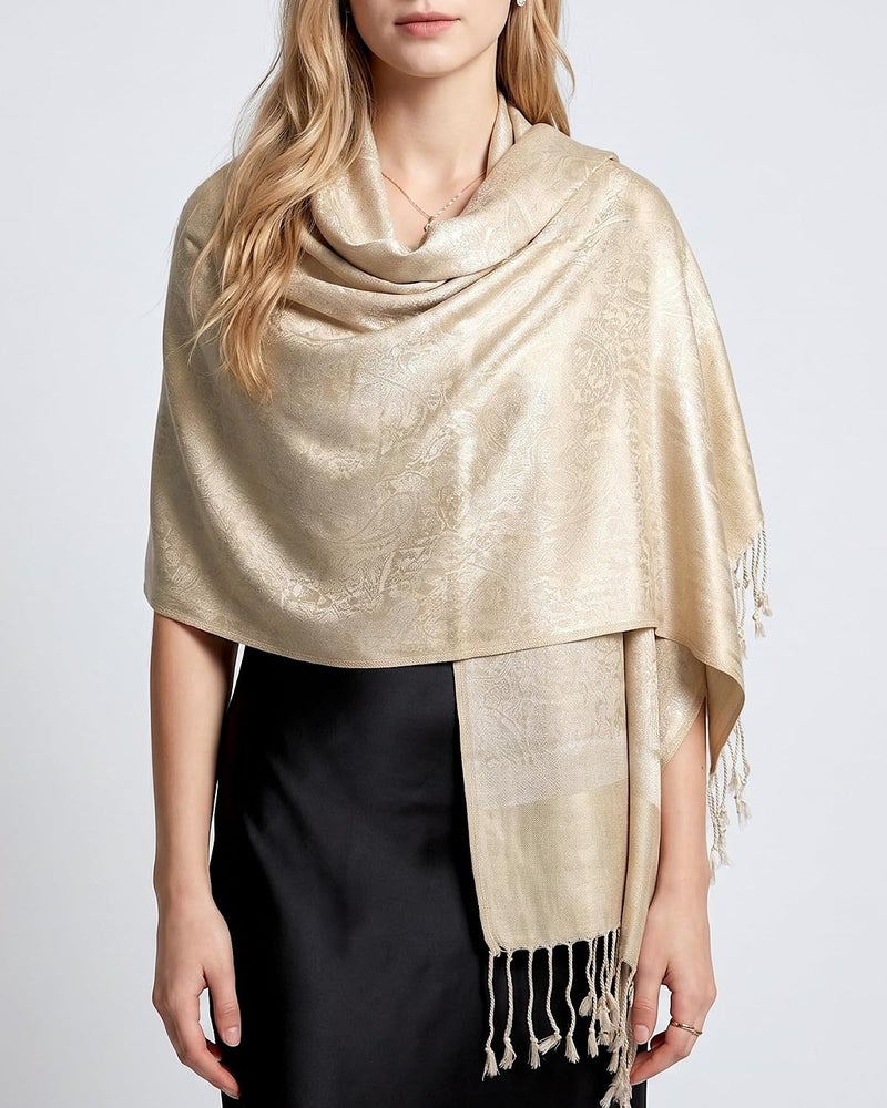 Achillea Women's Two Tone Vintage Jacquard Paisley Pashmina Shawl Wrap Scarf - Image 2