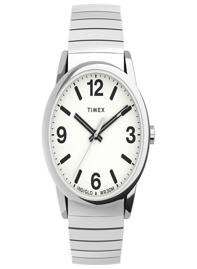Timex Men's Easy Reader Bold 38mm Perfect Fit Watch - Silver-Tone Case White Dial with Silver-Tone Expansion Band - Image 1