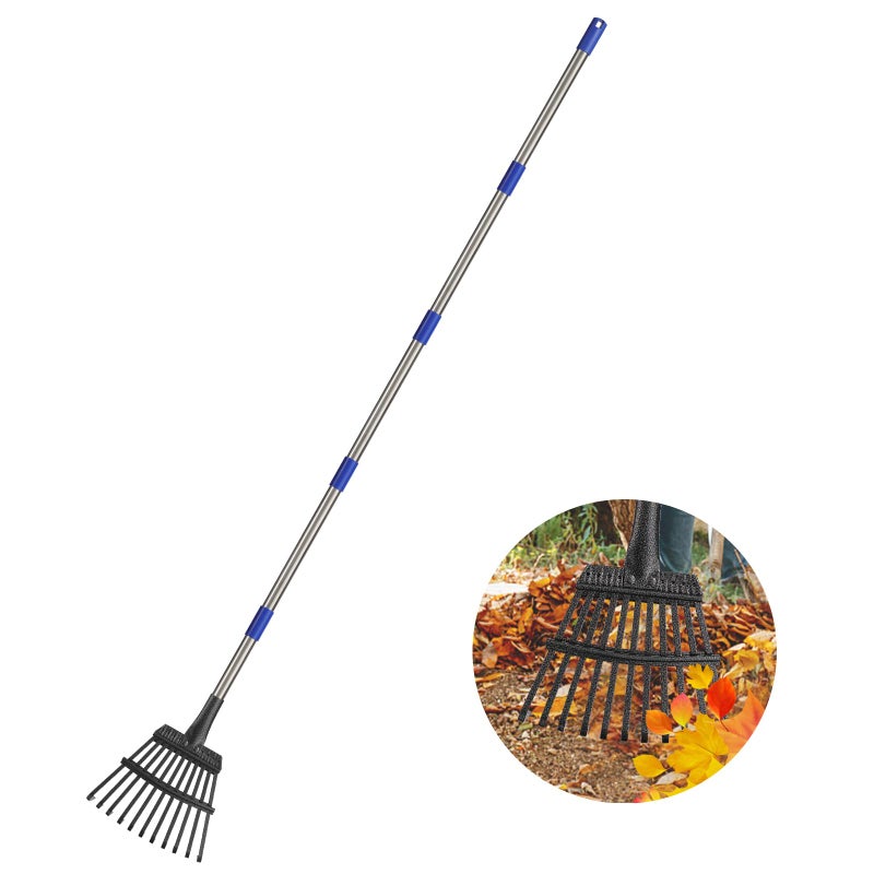 DonSail Rake for Leaves, 8" Wide 11 Tines Small Metal Hand Garden Adjustable Lawn Yard Shrub Kids Leaf Rake Heavy Duty Garden Tool for Gardening - Image 1